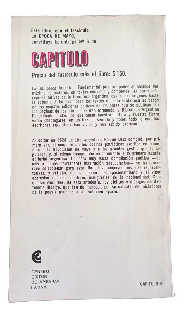 Libro usado en venta: La cautiva, El matadero y otros escritos de Esteban Echeverria; editorial Centro Editor de America Latina impreso en 1967.2