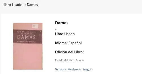 Libro usado en venta: Damas; realizamos envios a todo el mundo.1