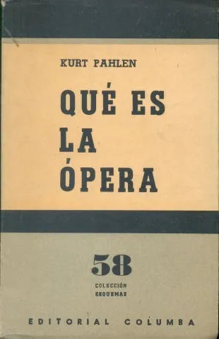 Libro usado en venta: Que es la opera de Kurt Pahlen; editorial Columba impreso en 1963 realizamos envios a todo el mundo.1