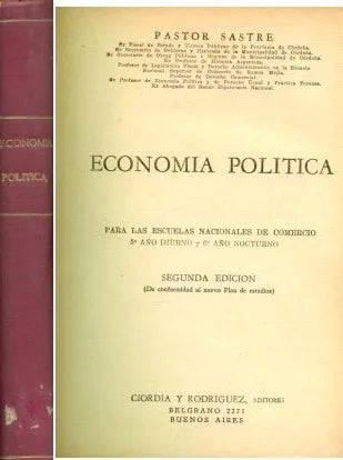 Libro usado en venta: Economia politica de Pastor Sastre; editorial Ciordia & Rodriguez impreso en 1954 realizamos envios a todo el mundo.1