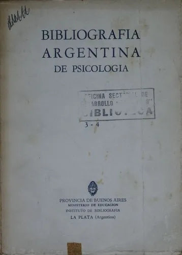 Libro usado en venta: Bibliograf?a argentina de psicolog?a N? 3 y 4 de Instituto de bibliografía La Plata; Ministerio de educación.1