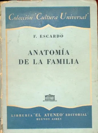 Libro usado en venta: Anatomia de la familia de Florencio Escardo; editorial El Ateneo impreso en 1954 realizamos envios a todo el mundo.1