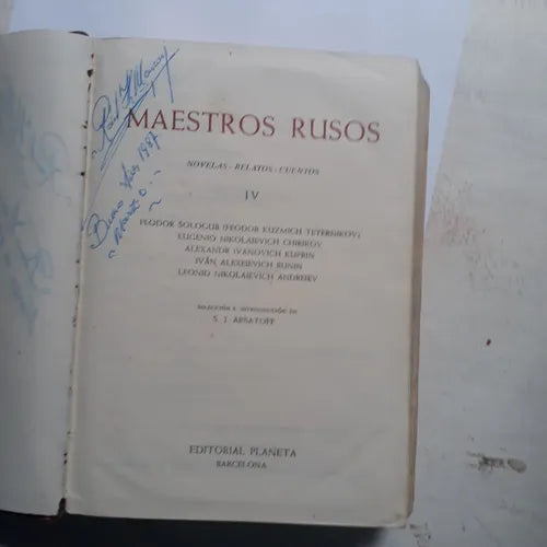 Libro usado en venta: Maestros Rusos - Novelas, relatos, cuentos de S. J. Arbatoff; editorial Planeta impreso en 1961 envios a todo el mundo.1