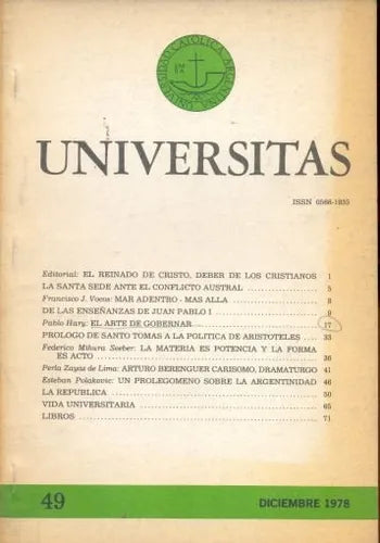 Libro usado en venta: Universitas - Deber de los cristianos.; editorial Universidad Catolica Argentina impreso en 1978 envios a todo el mundo.1