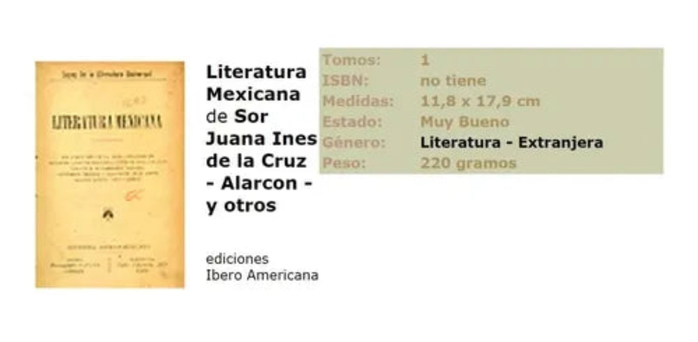 Libro usado en venta: Literatura Mexicana; editorial Ibero Americana realizamos envios a todo el mundo.1