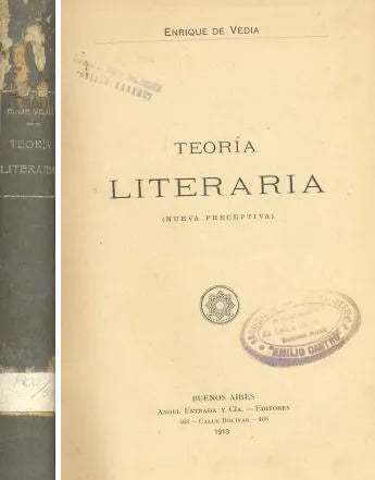 Libro usado en venta: Teoria literaria de Enrique de Vedia; editorial Angel Estrada impreso en 1913 realizamos envios a todo el mundo.1