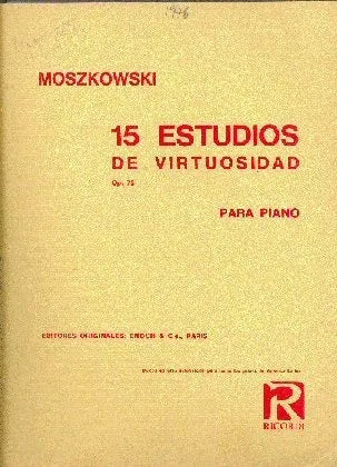 Libro usado en venta: 15 estudios de virtuosidad para piano de M. Moszkowski; editorial Ricordi impreso en 1971 realizamos envios a todo el mundo.1