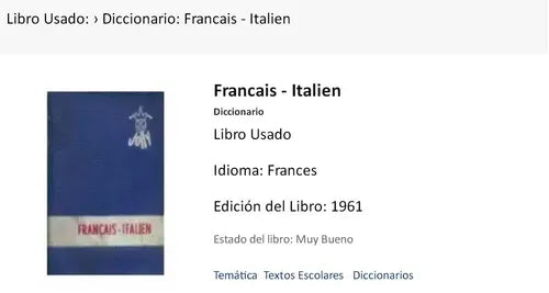 Libro usado en venta: Francais - Italien de Diccionario; editorial A M Z impreso en 1961 realizamos envios a todo el mundo.1