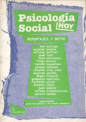 Libro usado en venta: Psicologia social hoy: Reportajes y notas; editorial Lugar impreso en 1992 realizamos envios a todo el mundo.1