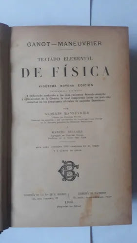 Libro usado en venta: Tratado elemental de fisica de Ganot - Maneuvrier; editorial Libreria de la Vda de Ch. Bouret impreso en 1930.1