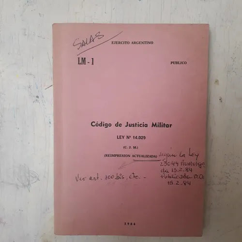 Libro usado en venta: Codigo de Justicia Militar - Ley N? 14.029; impreso en 1984 realizamos envios a todo el mundo.1