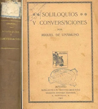 Libro usado en venta: Soliloquios y conversaciones de Miguel de Unamuno; editorial Biblioteca Renacimiento impreso en 1911 envios a todo el mundo.1