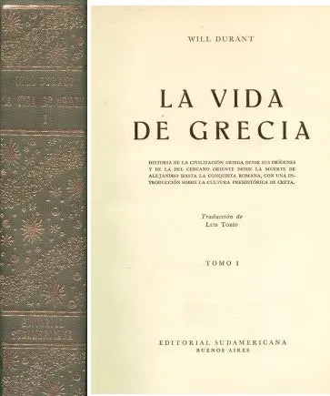 Libro usado en venta: La vida de Grecia I de Will Durant; editorial Sudamericana impreso en 1960 realizamos envios a todo el mundo.1