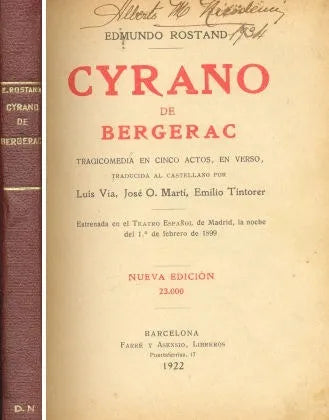 Libro usado en venta: Cyrano de Bergerac de Edmundo Rostand; editorial Farre y Asensio impreso en 1922 realizamos envios a todo el mundo.1