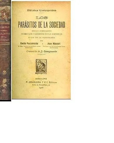Libro usado en venta: Los parasitos de la sociedad de Emilio Vandervelde - Juan Massart; editorial F. Granada impreso en 1906 envios a todo el mundo.1