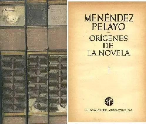 Libro usado en venta: Origenes de la novela (3 Tomos) de Marcelino Menendez Pelayo; editorial Espasa - Calpe impreso en 1946 envios a todo el mundo.1