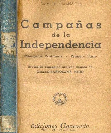 Libro usado en venta: Campa?as de la Independencia de Jose Maria Paz; editorial Anaconda realizamos envios a todo el mundo.1