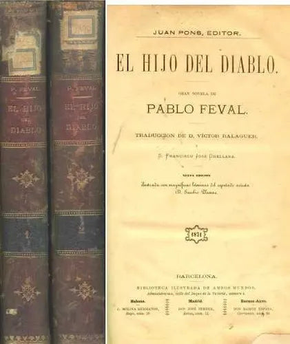 Libro usado en venta: El hijo del diablo de Pablo Feval; editorial Barcelona impreso en 1871 realizamos envios a todo el mundo.1