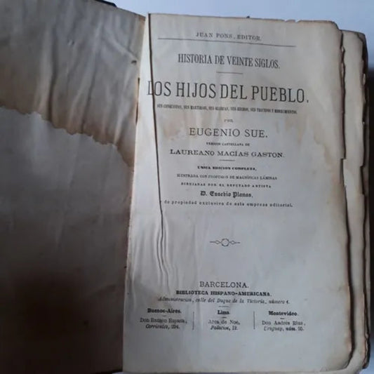 Libro usado en venta:
Los Hijos del Pueblo - (Tomo 1 y 3) de Eugenio Sue; editorial Juan Pons impreso en 1874 realizamos envios a todo el mundo.1