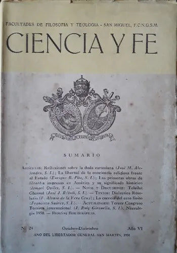 Libro usado en venta: Ciencia y Fe - N?24; editorial Facultad de Filosofia y Teologia impreso en 1950 realizamos envios a todo el mundo.1