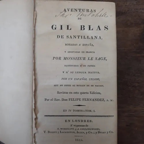 Libro usado en venta: Aventuras de Gil Blas de Santillana de Gil Blas; impreso en 1815 realizamos envios a todo el mundo.1
