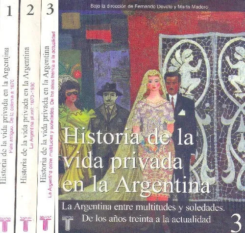 Libro usado en venta: Historia de la vida privada en la Argentina (3 tomos) de Fernando Devoto y Marta Madero; editorial Taurus impreso en 1999.1