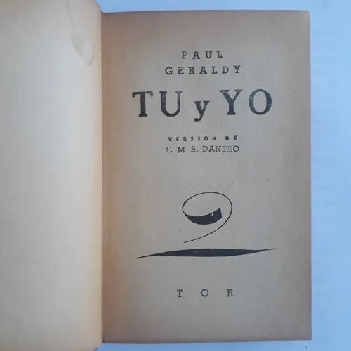 Libro usado en venta: Tu y Yo de Paul Geraldy; editorial Tor realizamos envios a todo el mundo.1