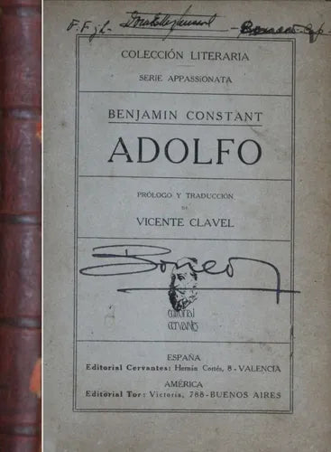 Libro usado en venta: Adolfo de Benjamin Constant; editorial Cervantes impreso en No aplica realizamos envios a todo el mundo.1