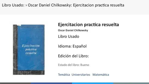 Libro usado en venta: Ejercitacion practica resuelta de Oscar Daniel Chilkowsky; editorial Avance realizamos envios a todo el mundo.1