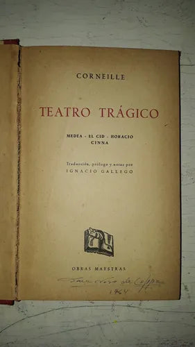 Libro usado en venta: Teatro Tragico - (Sin sobrecubierta) de Pierre Corneille (Pedro); editorial Iberia impreso en 1957 envios a todo el mundo.1
