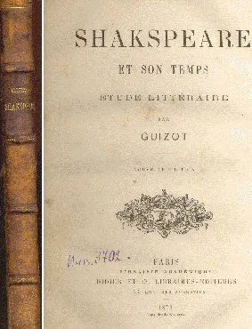 Libro usado en venta: Shakspeare et son temps: Etude Litteraire de Guizot; editorial Didier impreso en 1876 realizamos envios a todo el mundo.1