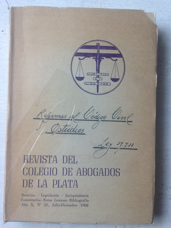 Libro usado en venta: Revista del Colegio de Abogados de La Plata; impreso en 1968 realizamos envios a todo el mundo.1