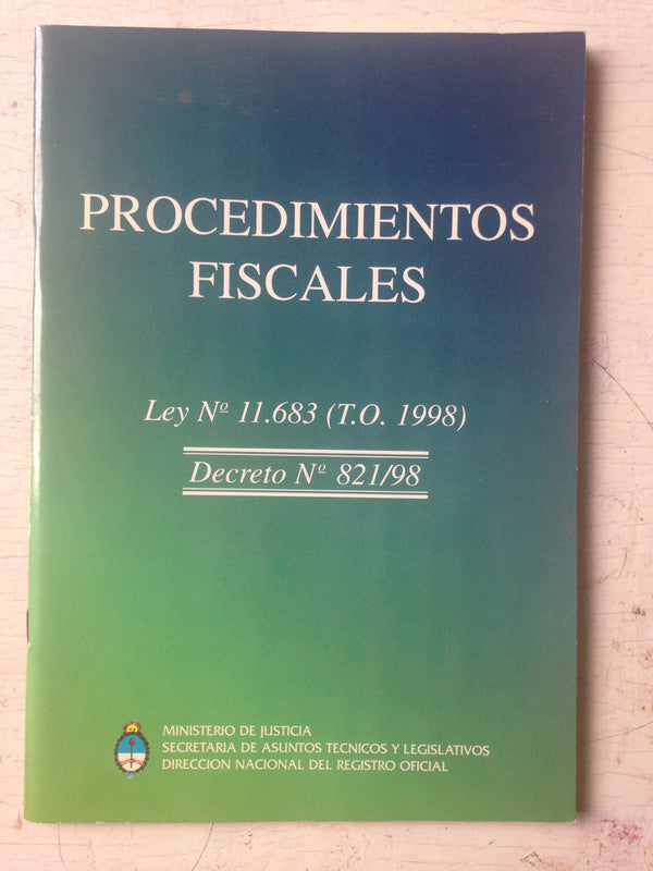Libro usado en venta: Procedimientos fiscales - Ley N? 11683; impreso en 1998 realizamos envios a todo el mundo.1