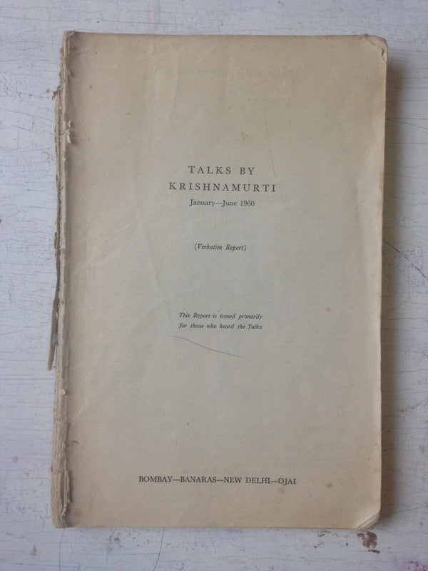Libro usado en venta: Talks By Krishnamurti (Januery-June 1960) de Jiddu Krishnamurti; editorial Krishnamurti Writings impreso en 1961.1