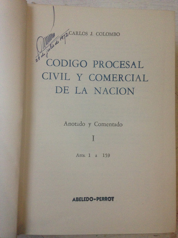 Libro usado en venta: Codigo procesal civil y comercial de la Nacion (5 Tomos) de Carlos J. Colombo; editorial Abeledo - Perrot impreso en 1969.4
