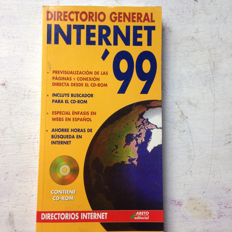 Libro usado en venta: Directorio general Internet '99 (Contiene CD-ROM); editorial Abeto impreso en 1999 realizamos envios a todo el mundo.1