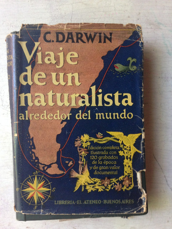 Libro usado en venta: Viaje de un naturalista alrededor del mundo de Charles Darwin; editorial El Ateneo impreso en 1942 envios a todo el mundo.1