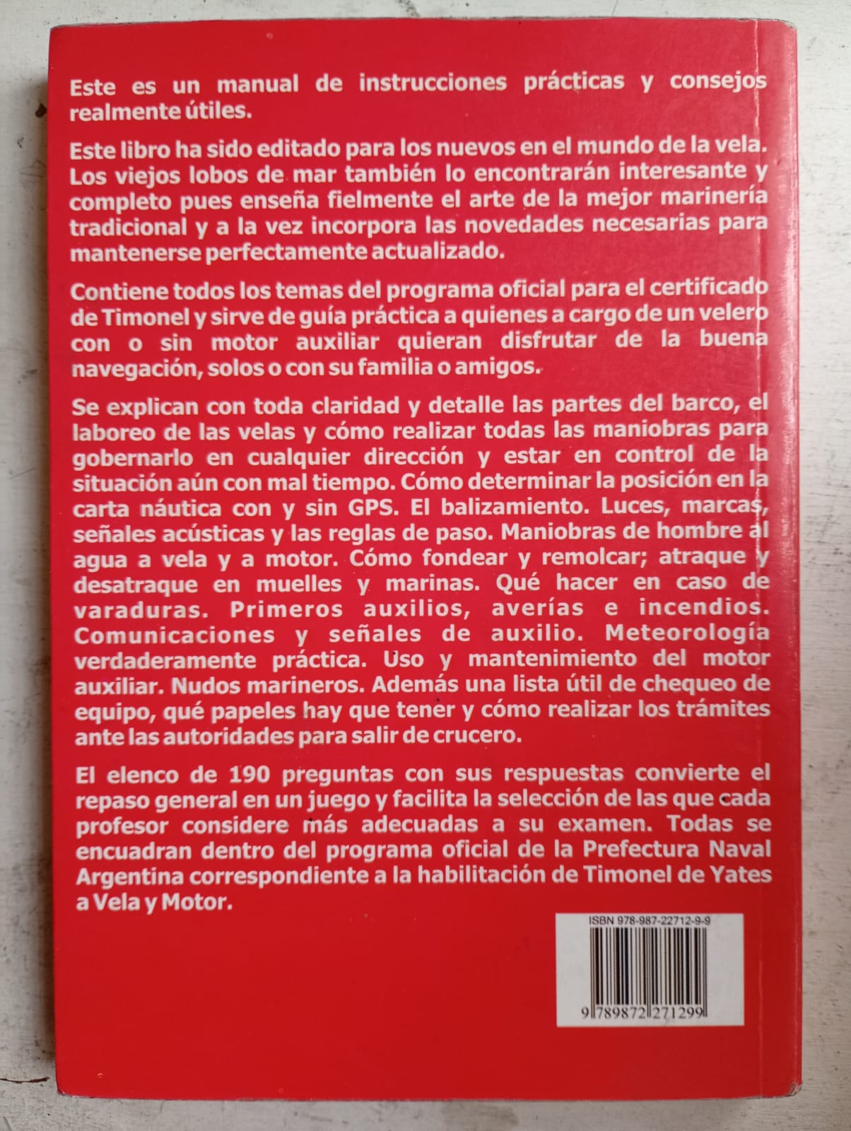 Contratapa del libro Timonel a vela