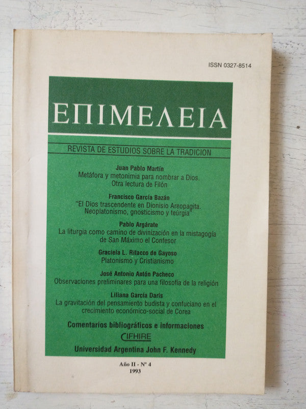 Libro usado en venta: Revista de estudios sobre la tradicion - A?o II - N? 4; editorial Universidad Argentina John F. Kennedy impreso en 1993.1