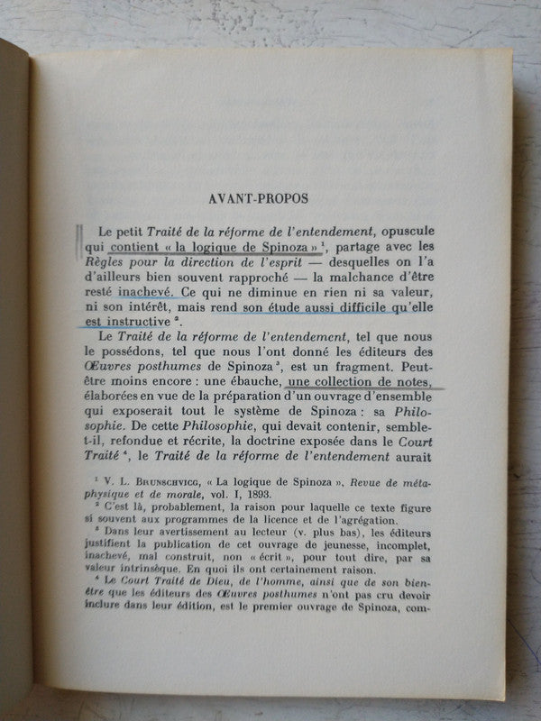 Libro usado en venta: Traite de la reforme de l'entendement de Baruch de Spinoza; editorial Librairie Philosophique impreso en 1969.3