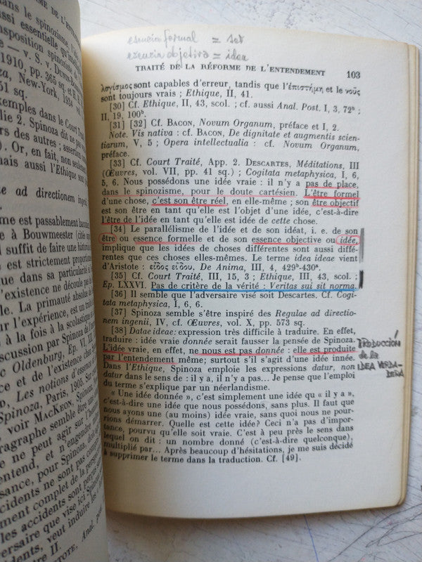 Libro usado en venta: Traite de la reforme de l'entendement de Baruch de Spinoza; editorial Librairie Philosophique impreso en 1969.4