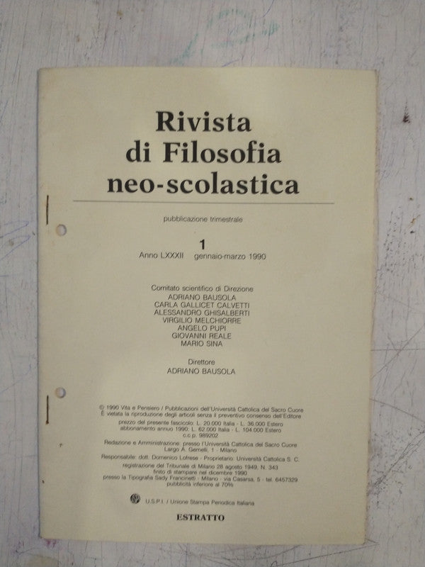 Libro usado en venta: Rivista di Filosofia neo-scolastica; editorial U.S.P.I. impreso en 1990 realizamos envios a todo el mundo.1