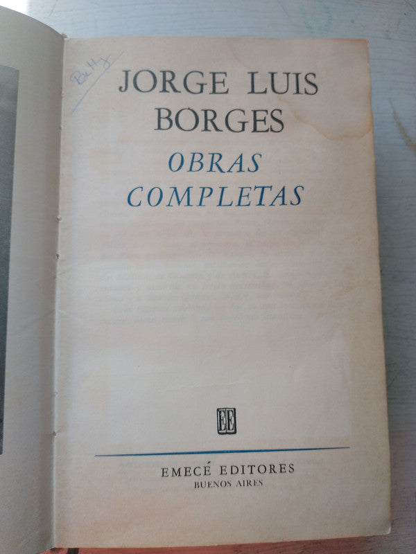 Libro usado en venta: Obras Completas - Tapa dura de Jorge Luis Borges; editorial Emece impreso en 1974 - 1979 realizamos envios a todo el mundo.1