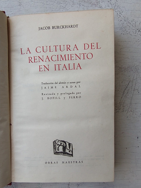Libro usado en venta: La cultura del renacimiento en Italia de Jacob Burckardt; editorial Iberia impreso en 1959 realizamos envios a todo el mundo.1