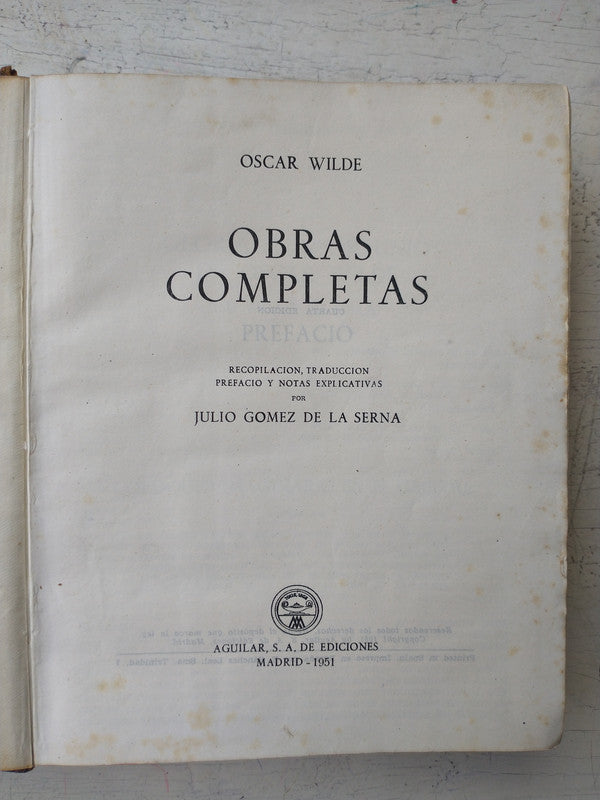 Libro usado en venta: Obras completas de Oscar Wilde; editorial Aguilar impreso en 1951 realizamos envios a todo el mundo.1