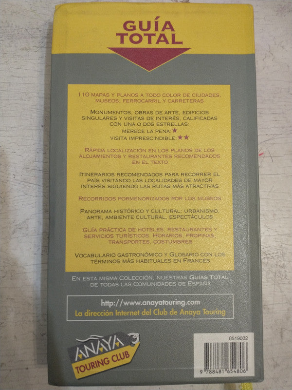 Libro usado en venta: Francia: Paris, Valle del Loira, Burdeos, Los Alpes de Guia Total; editorial Anaya impreso en 1999 envios a todo el mundo.3