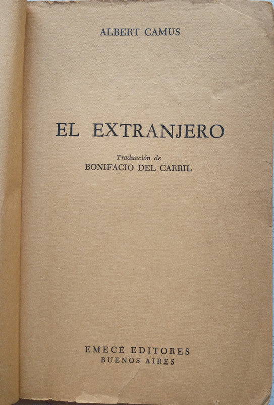 Libro usado en venta: El extranjero de Albert Camus; editorial Emece impreso en 1964 realizamos envios a todo el mundo.1