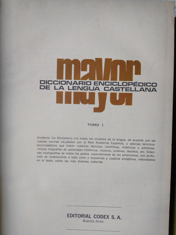 Libro usado en venta: Diccionario enciclopedico de la lengua Castellana (2 Tomos) de Mayor; editorial Codex impreso en 1968 envios a todo el mundo.2