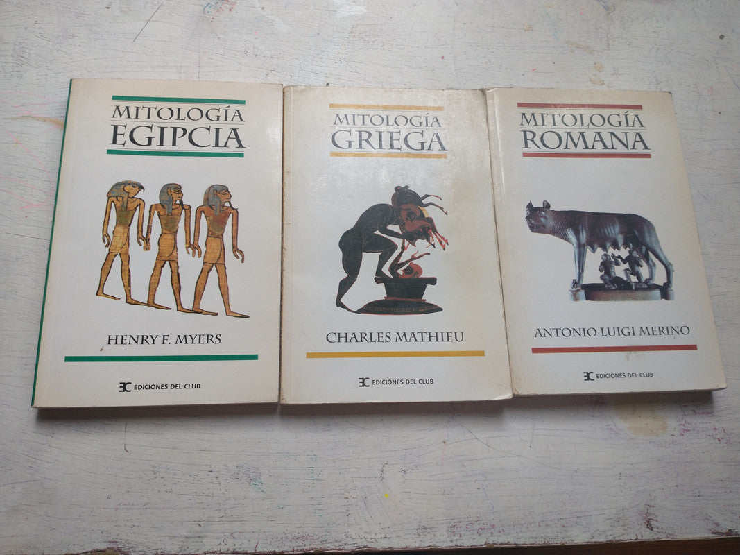 Libro usado en venta: 3 libros de Mitologia (Romana-Egipcia-Griega) de Merino - Myers - Mathieu; editorial Ediciones del Club impreso en 2004.1