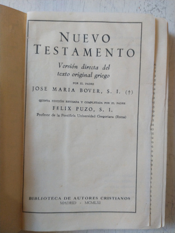 Libro usado en venta: Nuevo testamento de Jose Maria Bover - Felix Puzo; editorial B.A.C. impreso en 1961 realizamos envios a todo el mundo.1